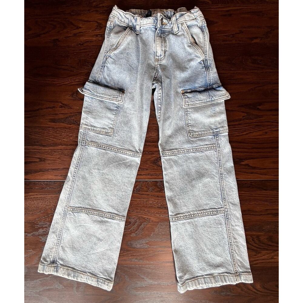 Art Class Girls Gray Wide Leg Cargo Jeans Adjustable Waist Size 10 Bohemian